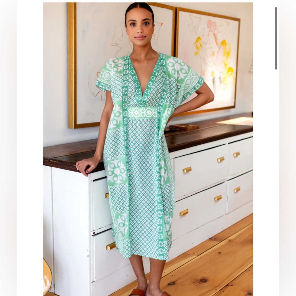 Emerson Fry India Collection DAUGHTERS CAFTAN - DARK GREEN ORGANIC One Size - Picture 3 of 16